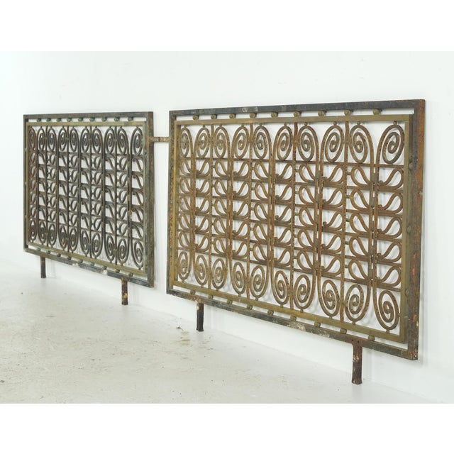 Mid 20th Century Pair of European Hollywood Regency Wrought Iron & Brass Grills For Sale - Image 4 of 10