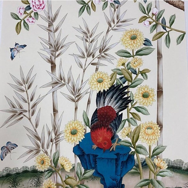 Yellow 24'*48"/Pane, a Set of Two Panels Vintage Style Chinoiserie Wall Artwork (No Frame) For Sale - Image 8 of 9