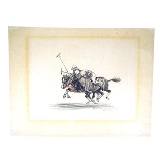 Paul Brown 'Webb Takes Care of Atkinson' C1929 Conte Crayon Polo Drawing For Sale