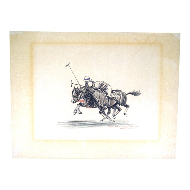 Paul Brown 'Webb Takes Care of Atkinson' C1929 Conte Crayon Polo Drawing For Sale
