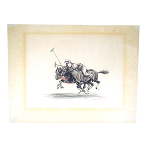 Paul Brown 'Webb Takes Care of Atkinson' C1929 Conte Crayon Polo Drawing