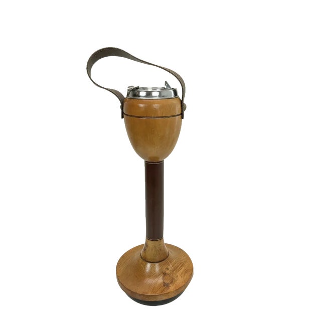Mid-Century Danish Wood and Leather Standing Ashtray, 1970s For Sale