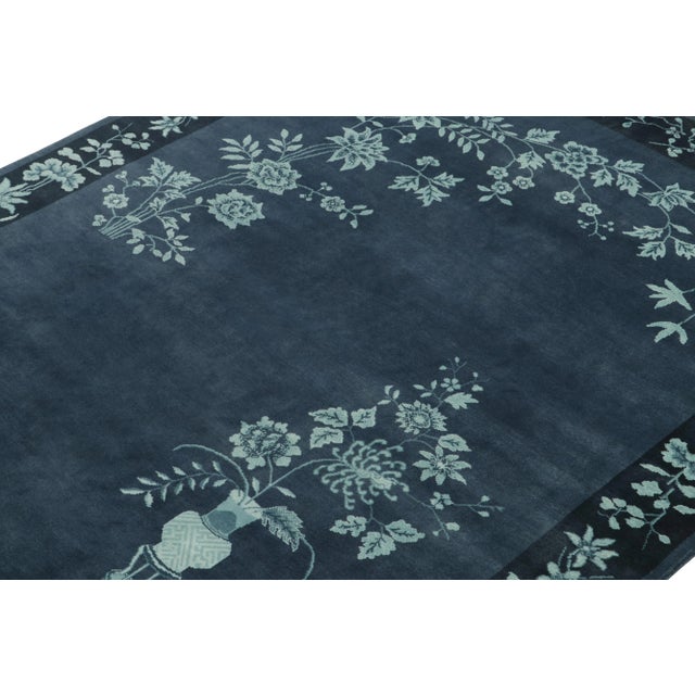 Rug & Kilim Rug & Kilim Chinese Style Art Deco Rug in Blue Floral Patterns - 10'x14' For Sale - Image 4 of 6
