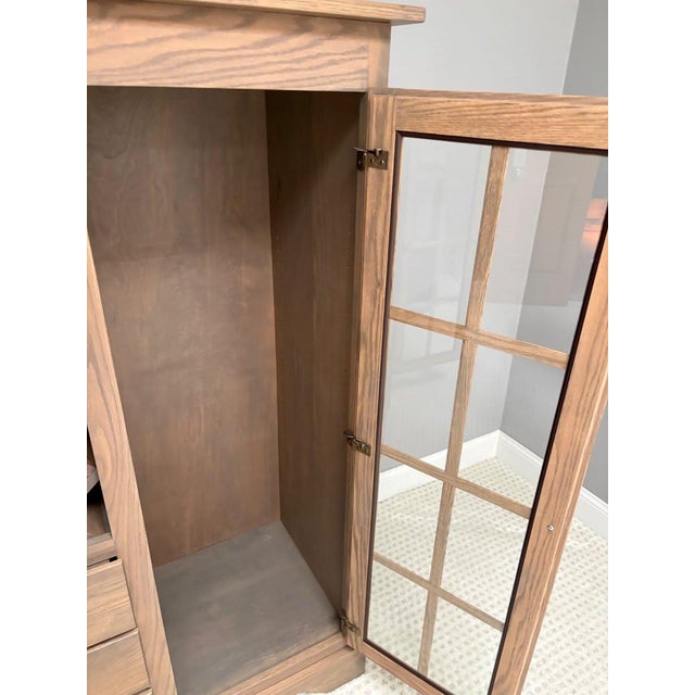 Farmhouse Walter E Smithe Oak Wine Bar Cabinet With Glass Doors For Sale - Image 3 of 3