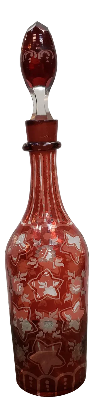 C. 1880 Bohemian Ruby Flash Glass Stars/Floral Motifs Decanter