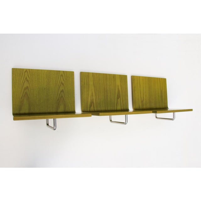 Set of 3 coat rack units with hangers. Ash wood, green stained, stainless steel tubing. Made in Germany in the 1980s. This...