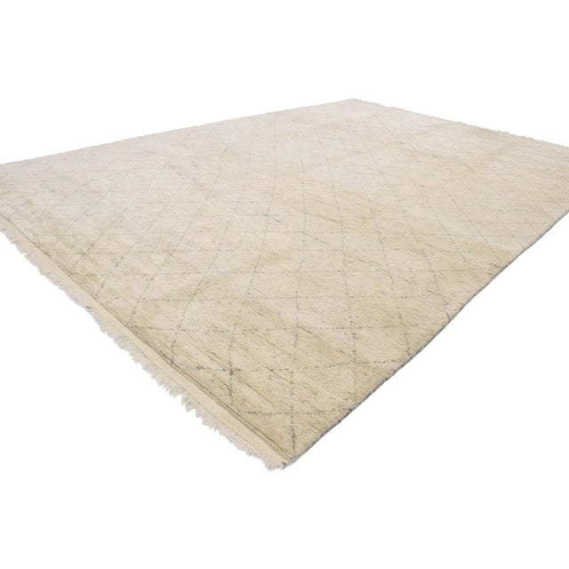 30581 Neutral Moroccan Rug with Organic Modern Style, 09'11 x 14'03. Reflecting elements of Shibui and Organic Modern...