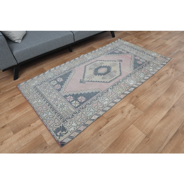 1970s Vintage Handmade Wool Cotton Turkish Pink Runner Rug For Sale - Image 4 of 10