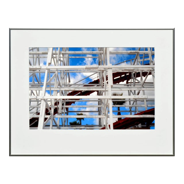 "Roller Coaster With Palms 2" - Santa Cruz Beach Boardwalk Color Photograph by Deborah Eddy For Sale