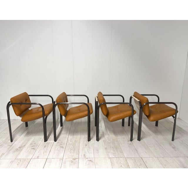 Modern Italian Leather Chairs, 1970s, Set of 4 For Sale - Image 3 of 15