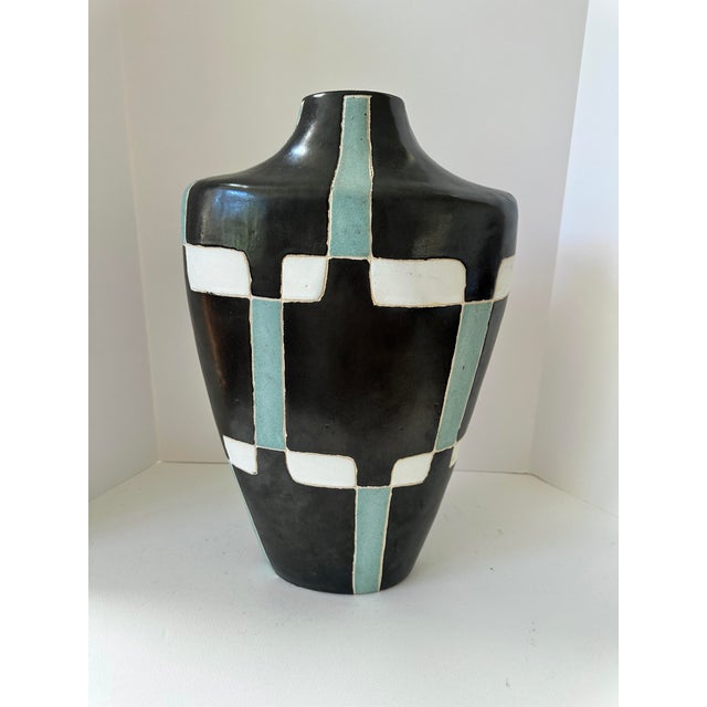 Large Signed Architectural Studio Pottery Vessel in Black, White & Celadon, Handmade Ceramic Vase For Sale - Image 11 of 11