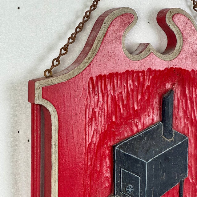 Vintage Wooden "Wood Stove's" Advertising Trade Sign in Bright Red & Black Stove For Sale In New York - Image 6 of 8