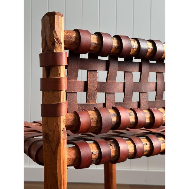 1940s Tuscan Leather Strap & Wood Dining Chairs, Set of 4 For Sale - Image 9 of 17