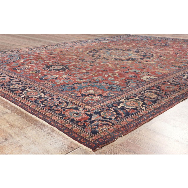 Textile Late 19th Century Antique Persian Serapi Rug - 08'08 X 11'07. For Sale - Image 7 of 9
