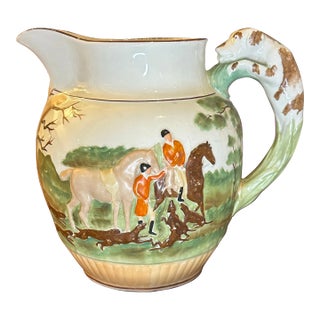 Large Vintage Wedgwood Etruria Pitcher Circa 1930s - English Hunt Scene With Hound Handle For Sale