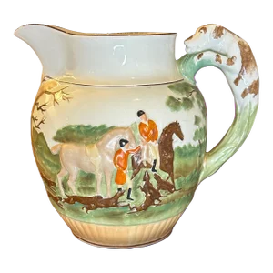 Large Vintage Wedgwood Etruria Pitcher Circa 1930s - English Hunt Scene With Hound Handle