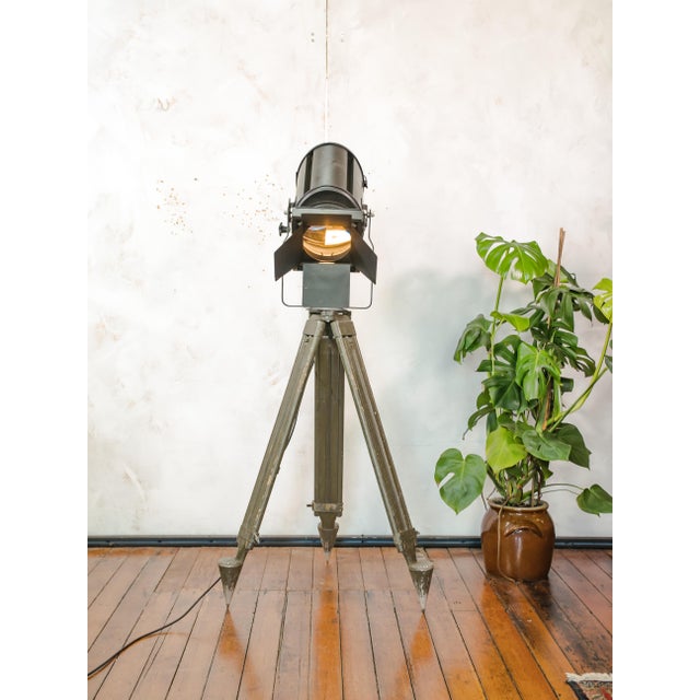 Barndoor Theater Spotlight Floor Lamp on Bundeswehr Tripod from A.E. Cremer, Paris, 1950s For Sale - Image 14 of 17