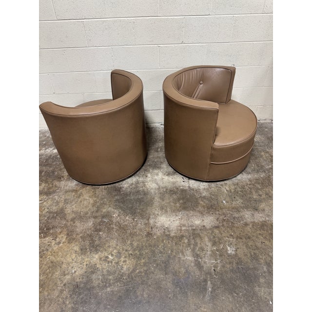 Castro Convertibles Mid Century Swivels Thibaut Vegan Leather - A Pair For Sale - Image 4 of 11