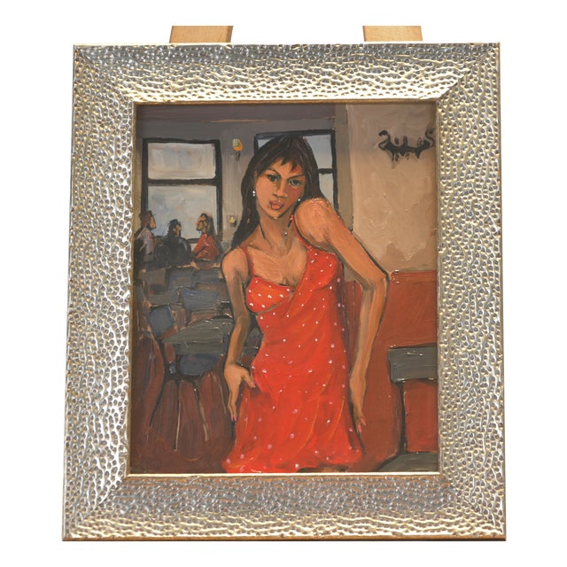 Del Vestido Rojo, Acrylic on Fiberboard, Marcela Ditomaso, 2004 For Sale