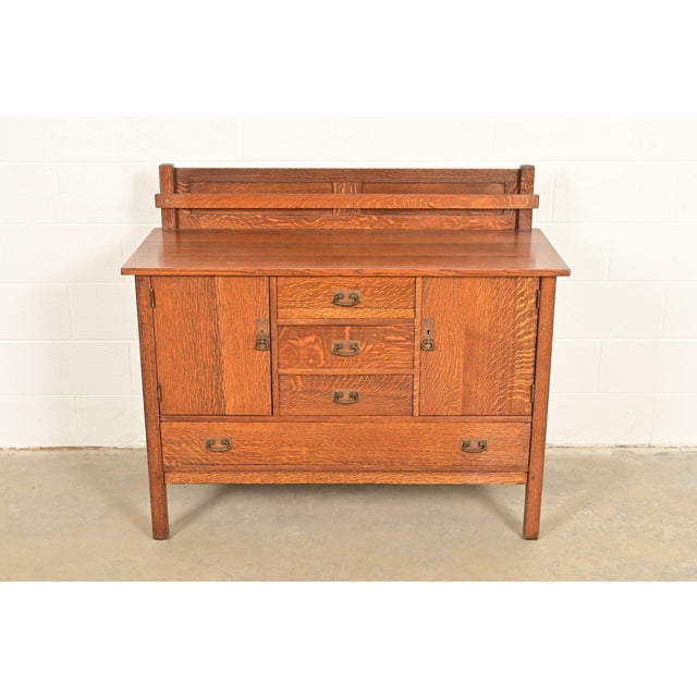 A gorgeous antique Mission or Arts & Crafts period sideboard, buffet server, or bar cabinet By L. & J.G. Stickley USA,...