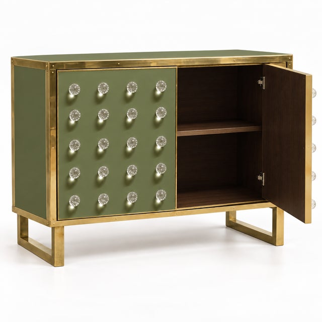 Not Yet Made - Made To Order Olive Green Dry Bar with Murano Glass Sphere Doors from Justfurnituress SRL For Sale - Image 5 of 7