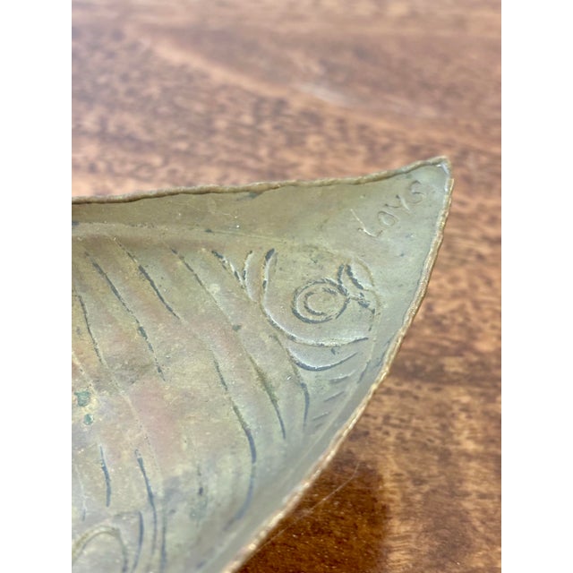 1920s Vintage French Bronze Leaf Dish by Loys Paris, Fish Motif Catchall For Sale - Image 5 of 9