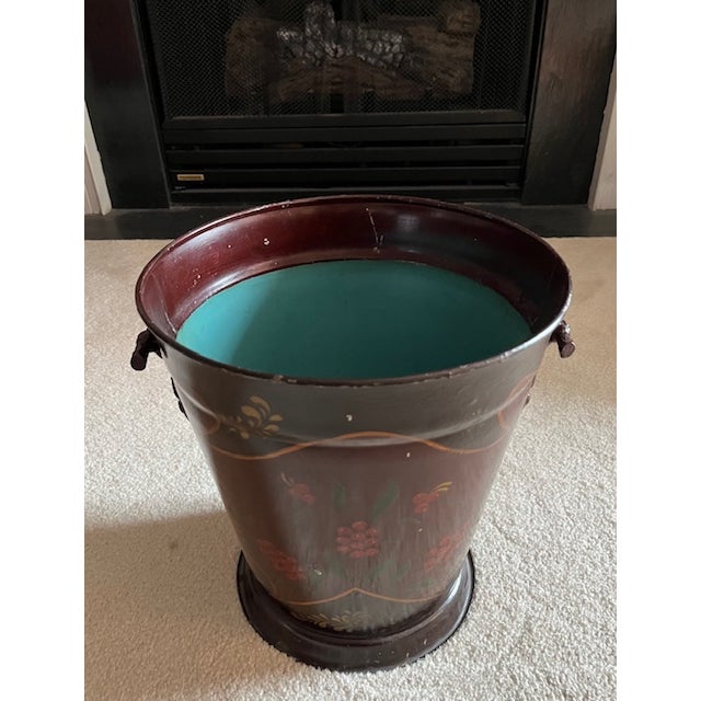 Vintage Hand Painted and Stenciled Toleware Bucket For Sale - Image 4 of 8