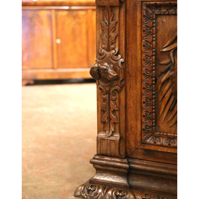 19th Century French Carved Oak Saint-Hubert Hunt Buffet With Stag Crest For Sale - Image 11 of 14