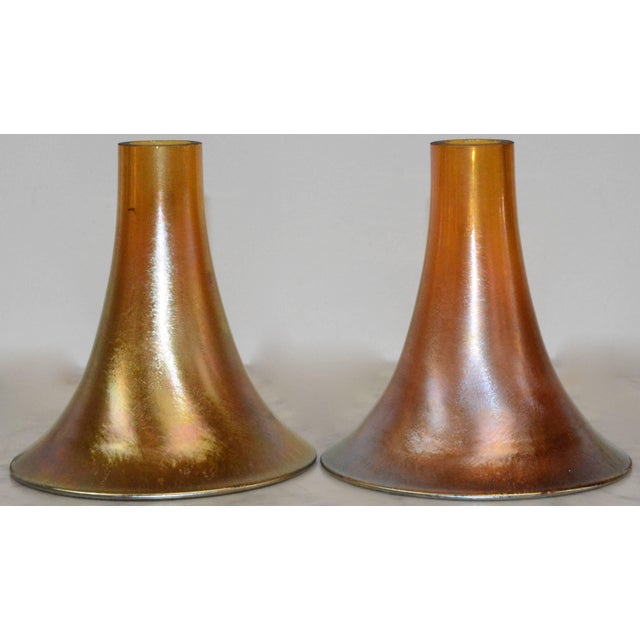 Pair of Art Deco Bronze Lamps With Iridescent Shades For Sale In Nashville - Image 6 of 11