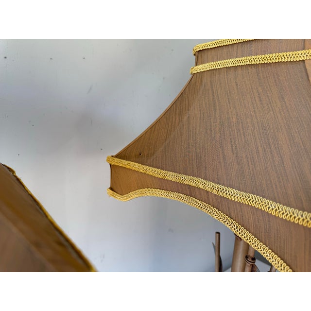 Late 20th Century Late 20th Century Bamboo Tole Table Lamps With Pagoda; A Pair For Sale - Image 5 of 10
