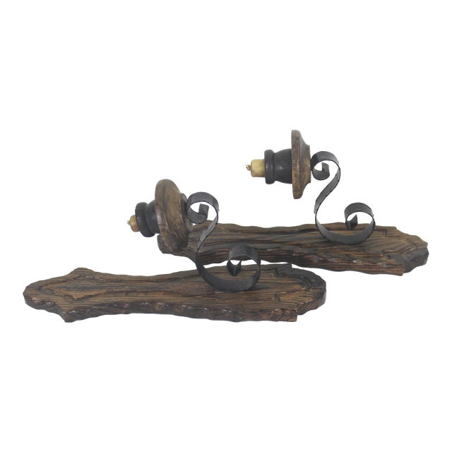 Vintage Pair of Spanish Wall Sconce Candle Holders For Sale