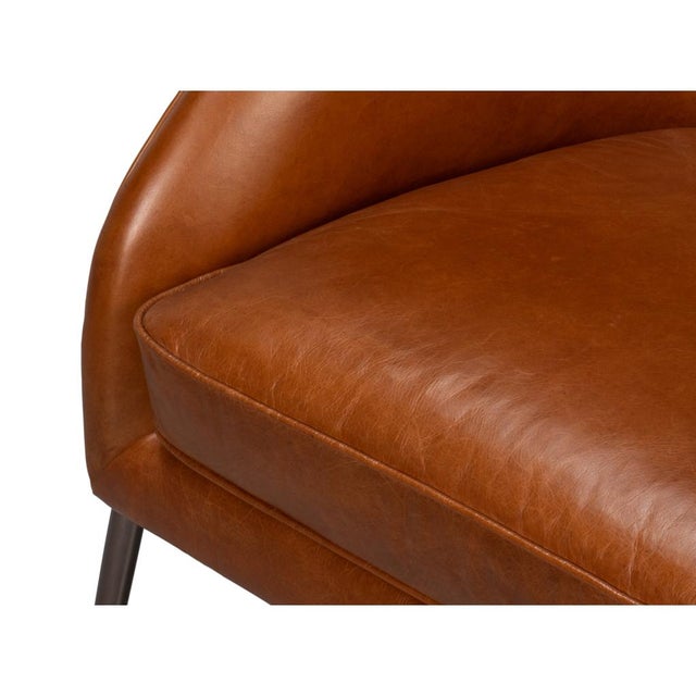 Contemporary Mid Century Modern Style Brown Leather Accent Chair For Sale In Raleigh - Image 6 of 11