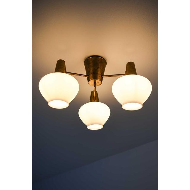 Ceiling Lamp in Brass and Opaline Glass attributed to Hans Bergström, 1940s For Sale - Image 9 of 10