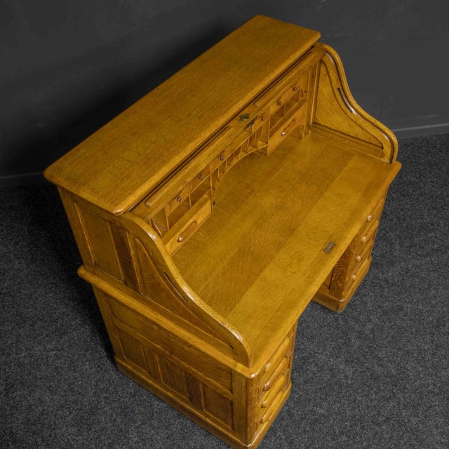 Edwardian Oak Roll Top Desk For Sale - Image 10 of 17