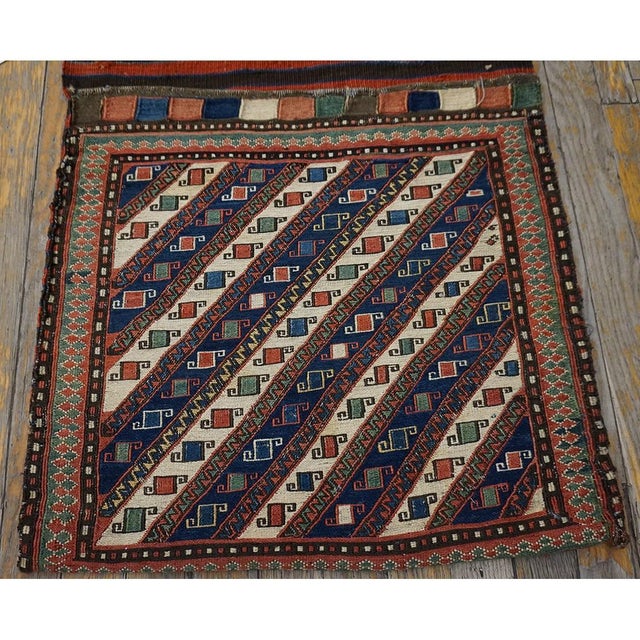 1900s Red Tribal Geometric Flat Weave Antique Caucasian Soumak Saddle Rug For Sale - Image 9 of 10
