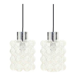 1960s Mid-Century Modern Bubble Glass Pendant Lights by Helena Tynell for Limburg, Germany - a Pair For Sale