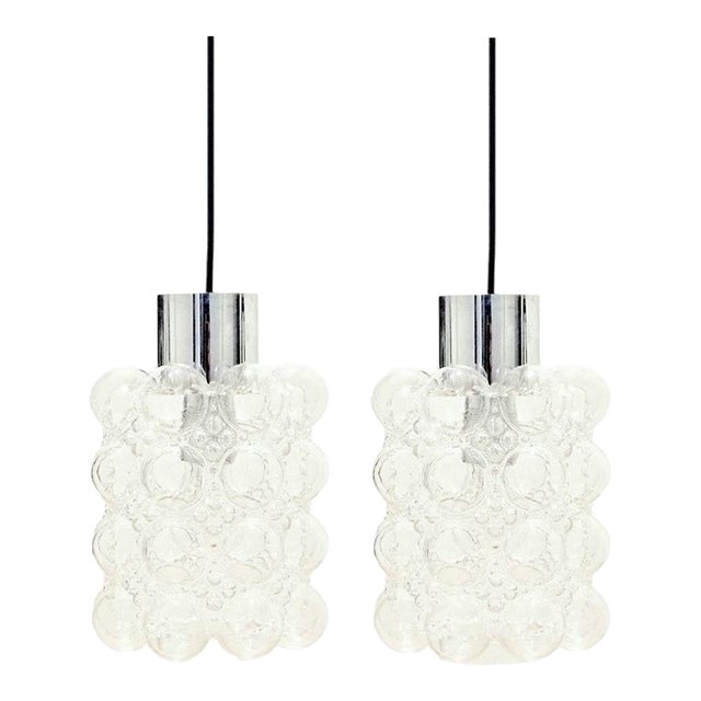 1960s Mid-Century Modern Bubble Glass Pendant Lights by Helena Tynell for Limburg, Germany - a Pair For Sale