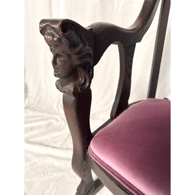 Late 19th Century Gothic Carved Wood Rocking Chair With Women's Faces For Sale - Image 12 of 13