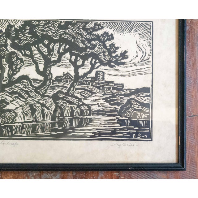 Black Mid-Century American Linocut Print "Kansas Landscape" by Birger Sandzen For Sale - Image 8 of 12