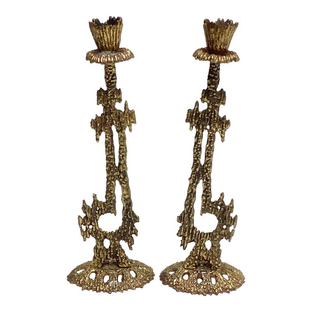 Brutalist Judaica Shabbat Candlesticks by Wainberg C. 1960's Pair For Sale