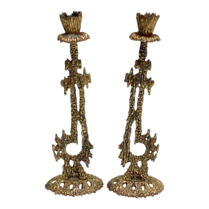 Brutalist Judaica Shabbat Candlesticks by Wainberg C. 1960's Pair