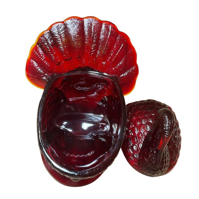 1960s Vintage Le Smith Ruby Red Amberina Glass Turkey Candy Dish With Lid For Sale In Columbus - Image 6 of 12