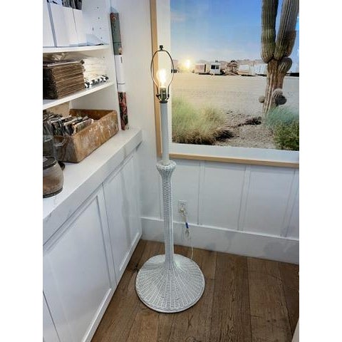 White Vintage White Wicker Floor Lamp With Dome Shade For Sale - Image 8 of 14