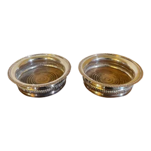 Antique English Old Sheffield Silver Plate on Copper Wine Coasters - a Pair