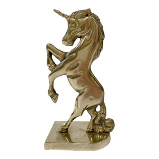 Vintage Brass Unicorn Bookend or Doorstop For Sale