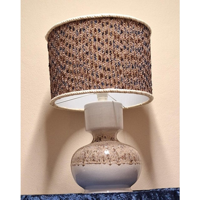 Vintage Beige-Brown Gradient Glazed Ceramic Table Lamp with Handmade Fabric Shade, 1970s For Sale - Image 6 of 8