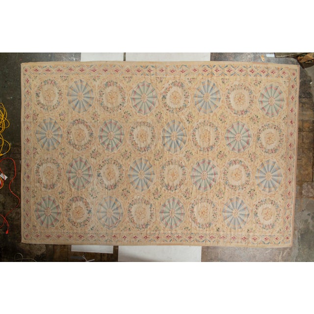 Traditional 1980s Aubusson Style Flat Weave Rug in Beige Gold Floral Pattern by Rug & Kilim For Sale - Image 3 of 7