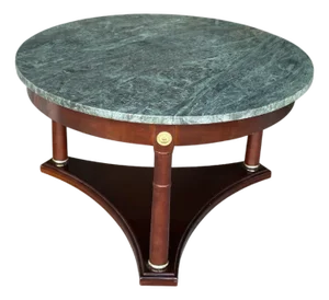 Vintage Regency-Style Mahogany Coffee Table With Green Marble Top