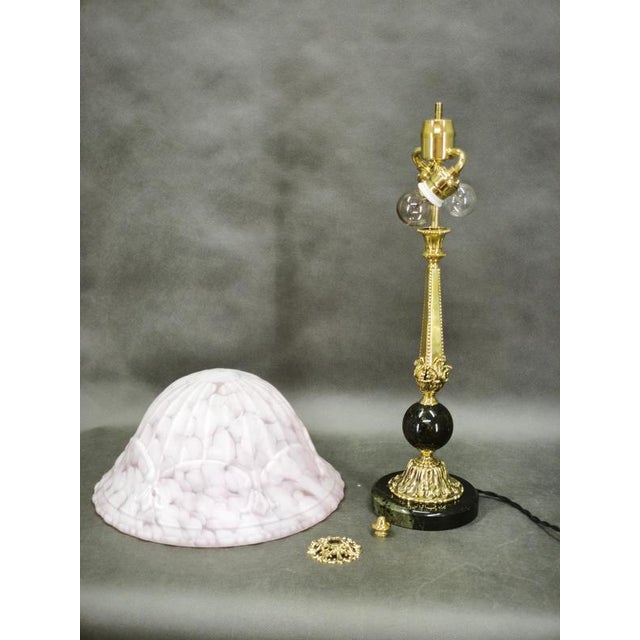 Art Nouveau French Brass, Marble and Opaline Glass Table Lamp, 1920s For Sale - Image 4 of 12