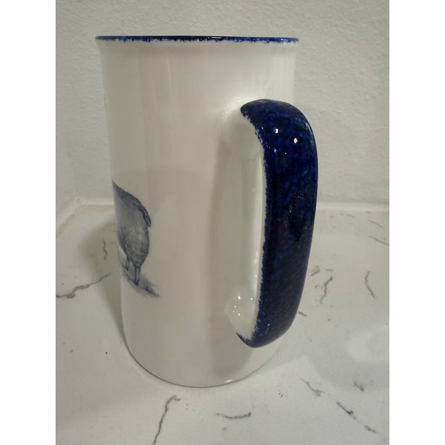 Ceramic Vintage White Jug / Pitcher With a Sheep on Both Sides With Blue Trim From England For Sale - Image 7 of 8